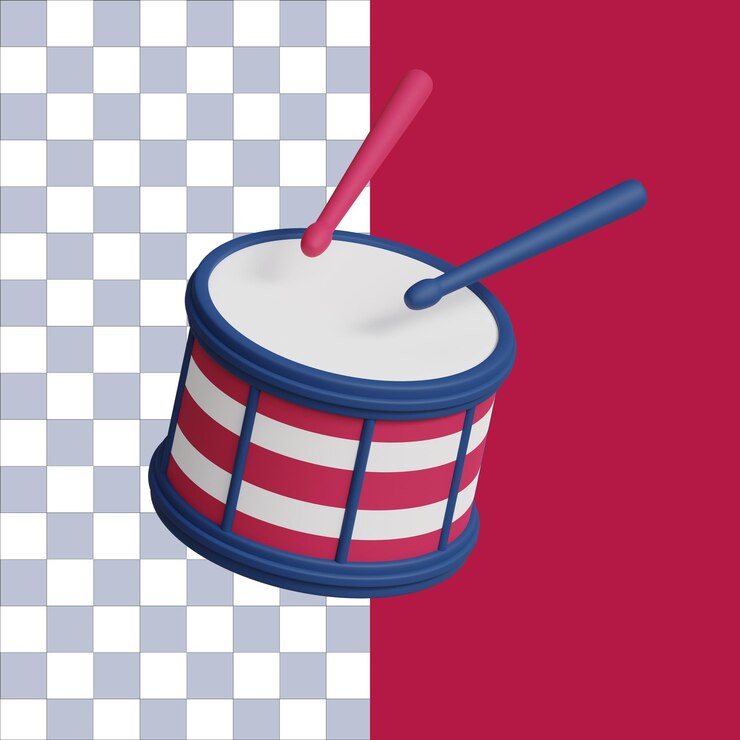 PSD ilustração 3d do ícone do tambor do dia da independência