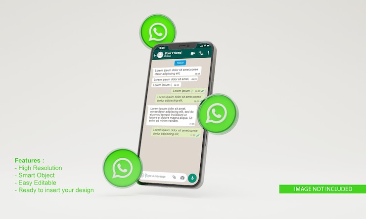 Ilustração 3D do ícone do whatsapp maquete de telefone móvel