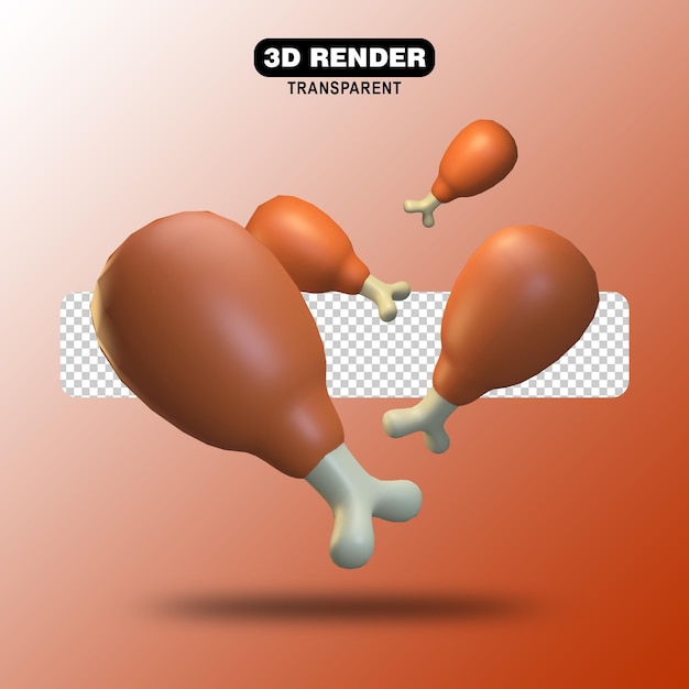 PSD ilustração 3d do ícone dos desenhos animados com coxinhas de frango mais