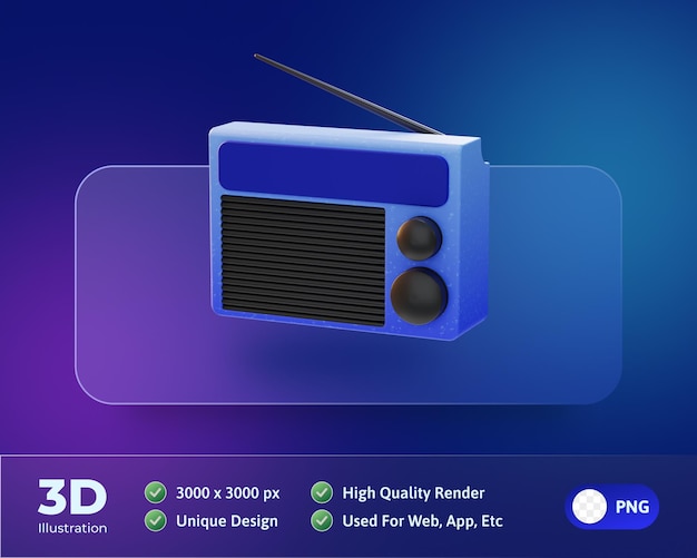 Ilustração 3d do ícone eletrônico do dispositivo de rádio