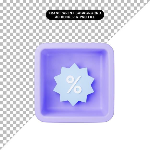 Ilustração 3d do ícone simples de desconto no cubo