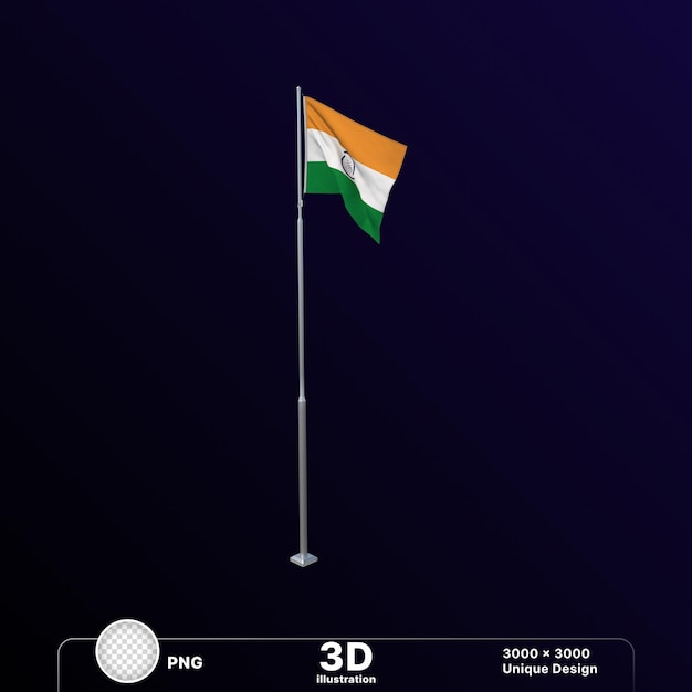 PSD ilustração 3d do levantamento da bandeira indiana no dia da república, dia da independência, em fundo transparente