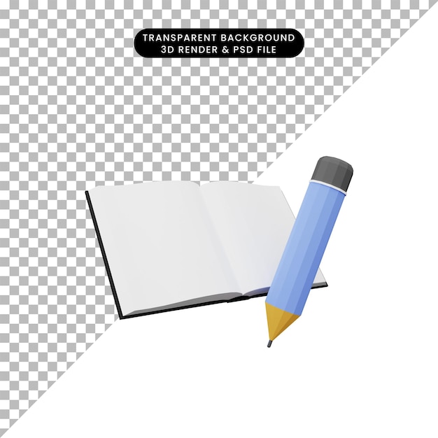Ilustração 3D do livro com lápis