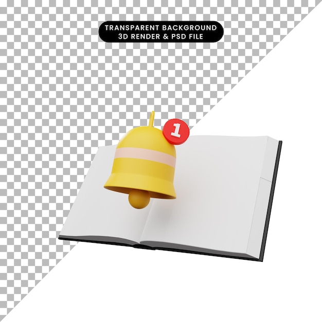 PSD ilustração 3d do livro com notificação