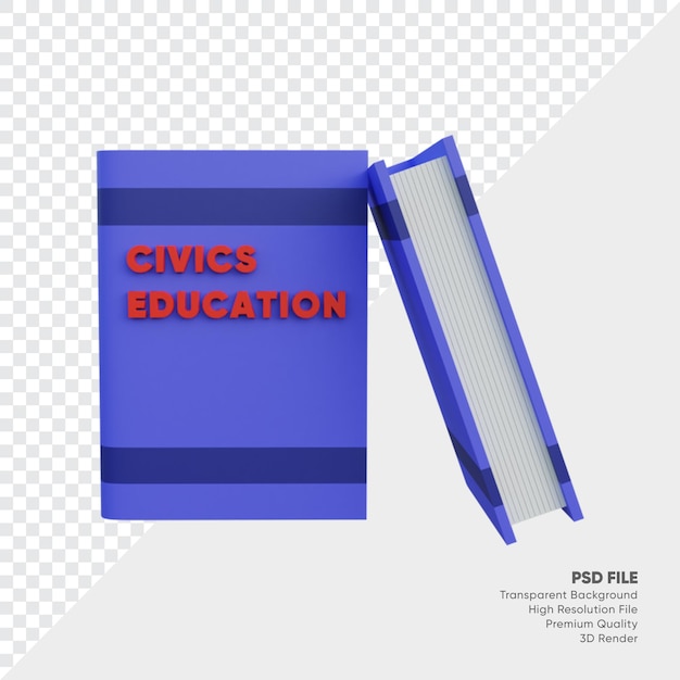 PSD ilustração 3d do livro de educação cívica