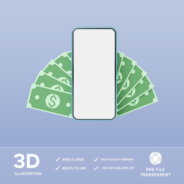 Ilustração 3D do modelo de smartphone financeiro PSD
