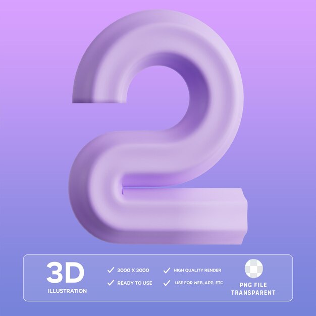Ilustração 3D do número 2 do PSD
