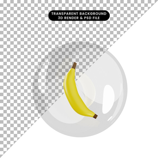 Ilustração 3d do objeto banana dentro das bolhas