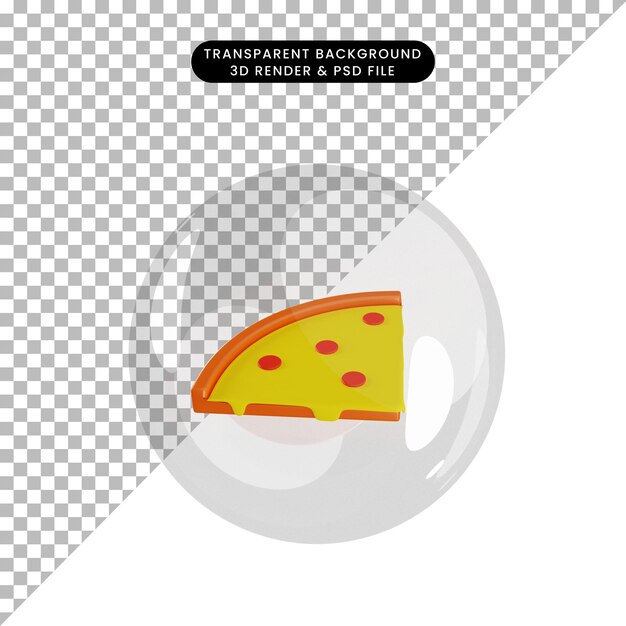 Ilustração 3d do objeto pizza dentro de bolhas