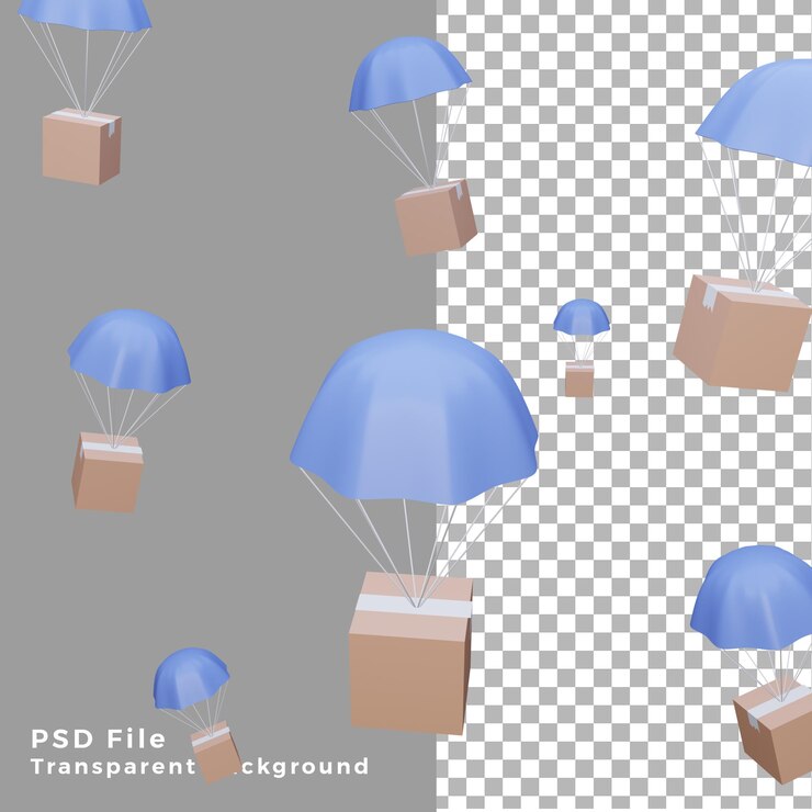 PSD ilustração 3d do pacote voador