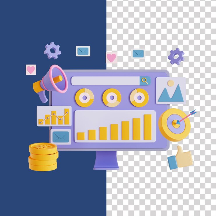 Ilustração 3d do painel de marketing
