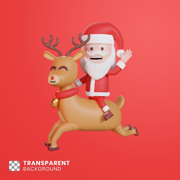 PSD ilustração 3d do papai noel montando uma rena