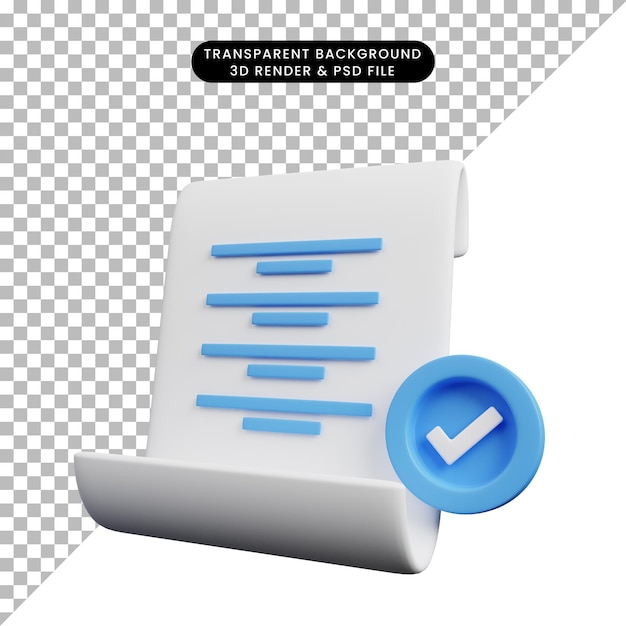 PSD ilustração 3d do papel do conceito da lista de verificação com o emblema da lista de verificação
