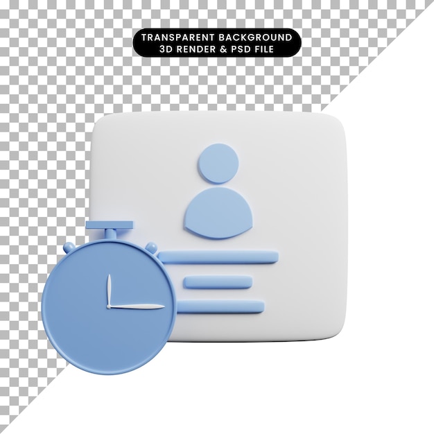 Ilustração 3d do perfil com conceito de tempo e relógio