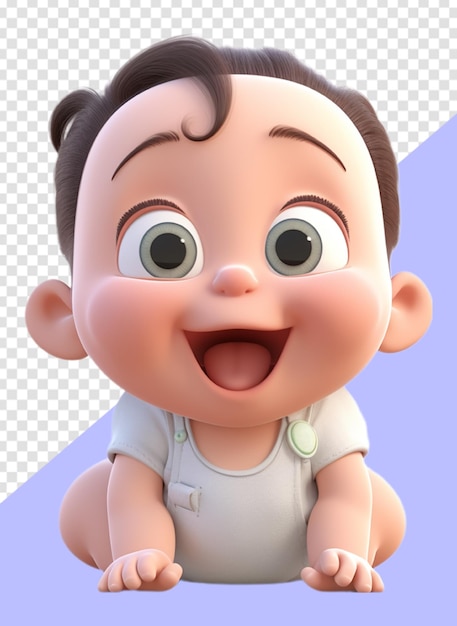 Ilustração 3d do personagem bebê fofo com pose rastejante e expressão facial rindo