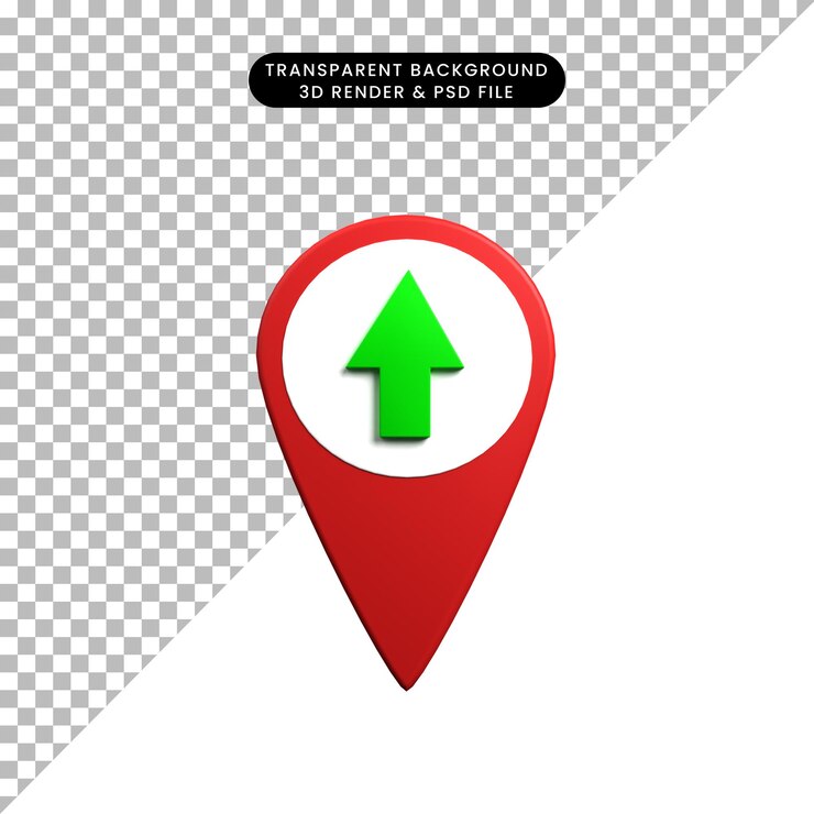 PSD ilustração 3d do pino de conceito do ícone do mapa de localização com seta para cima