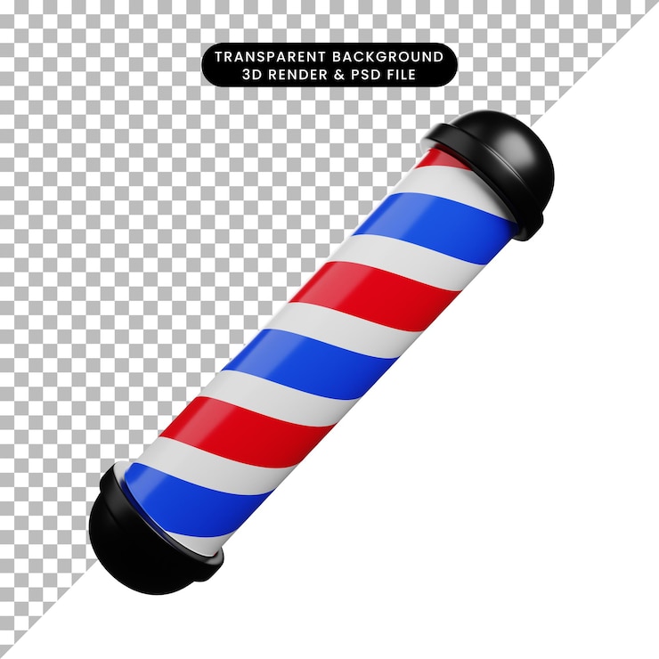 PSD ilustração 3d do poste de objetos de ícone de barbearia
