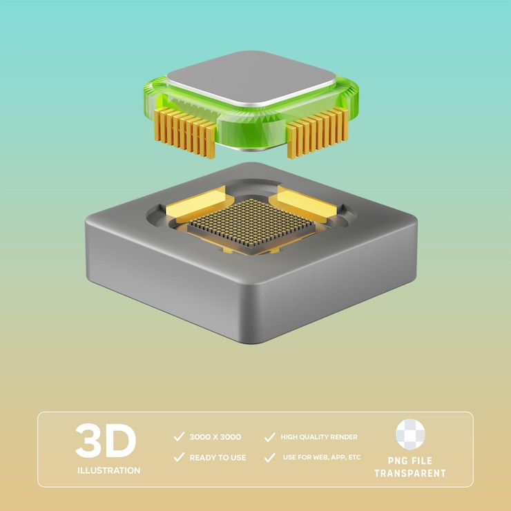 PSD ilustração 3d do processador psd