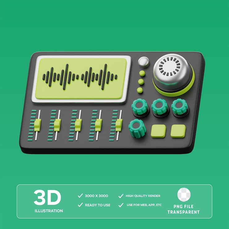 PSD ilustração 3d do psd audio mixer