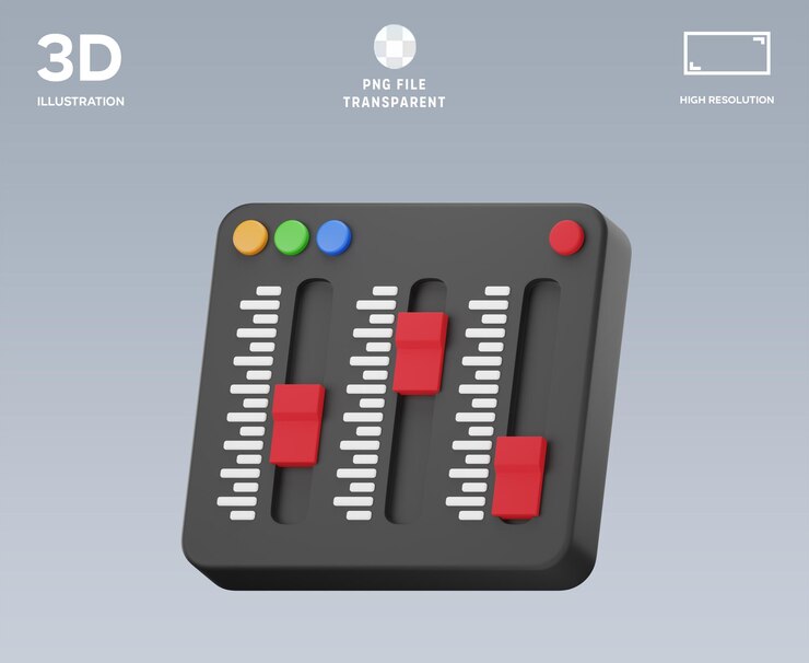 PSD ilustração 3d do psd audio mixer