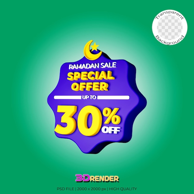 Ilustração 3d do ramadã 30 off badge