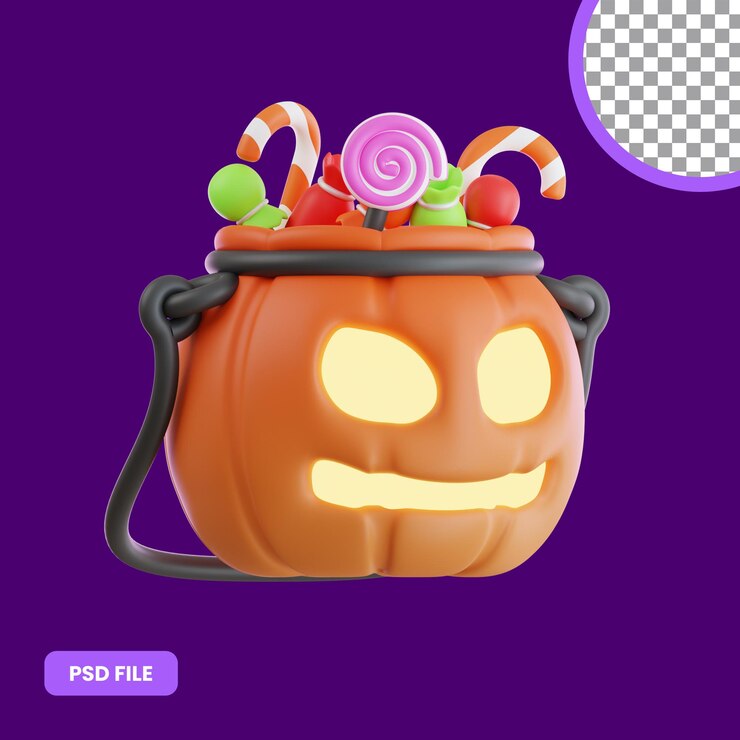 PSD ilustração 3d do saco de doces de halloween