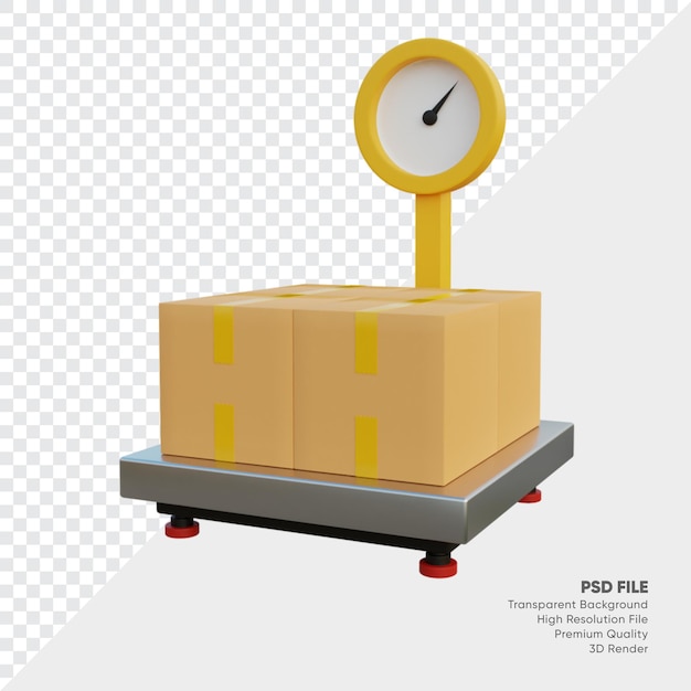 PSD ilustração 3d do scaler de mercadorias com caixas