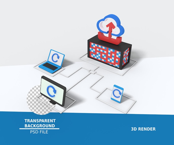 PSD ilustração 3d do servidor de armazenamento em nuvem grande
