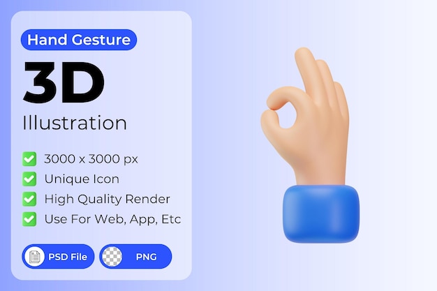 Ilustração 3D do símbolo da mão OK