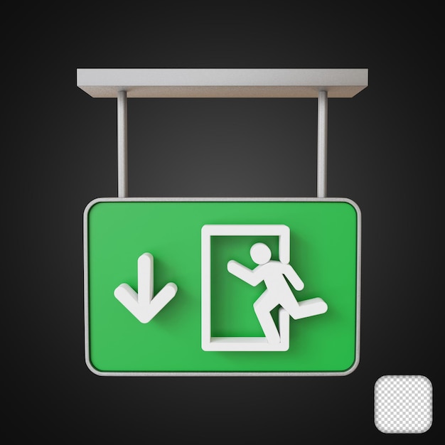 PSD ilustração 3d do sinal verde de saída de emergência