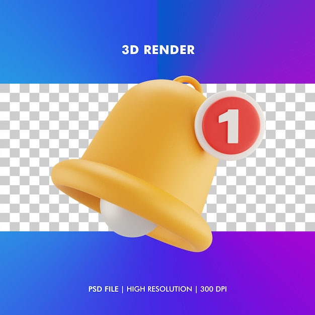 Ilustração 3d do sino de notificação isolada