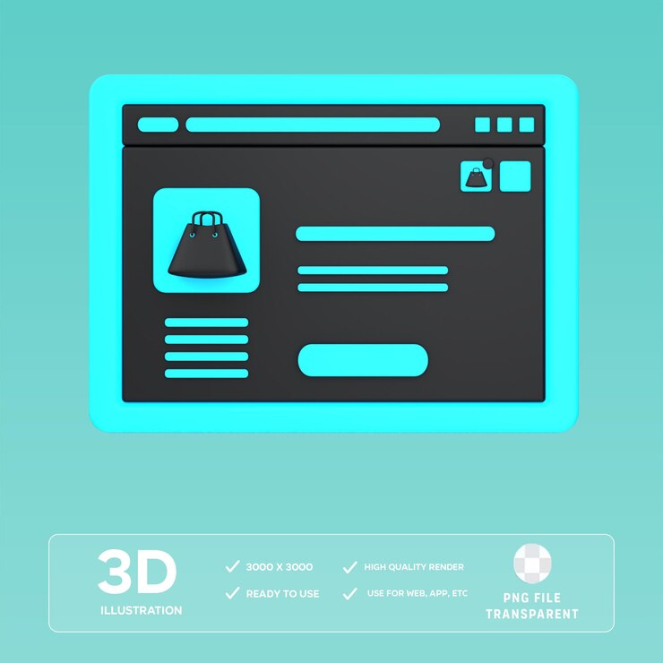 PSD ilustração 3d do site de compras psd
