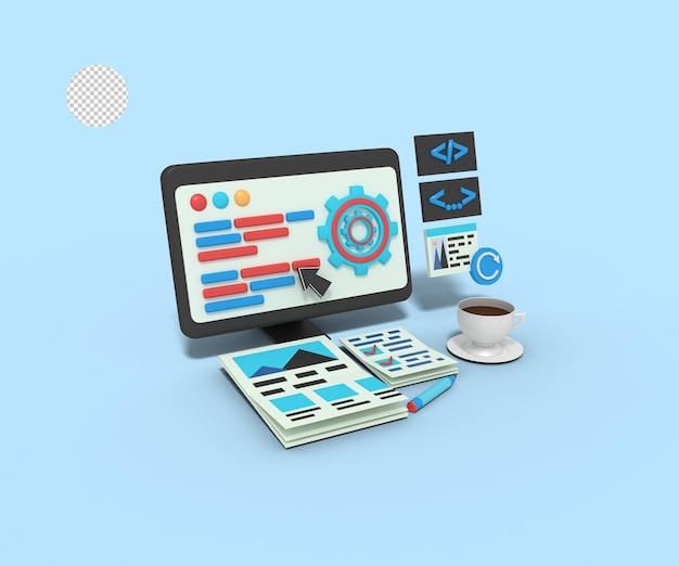 Ilustração 3D do site em manutenção