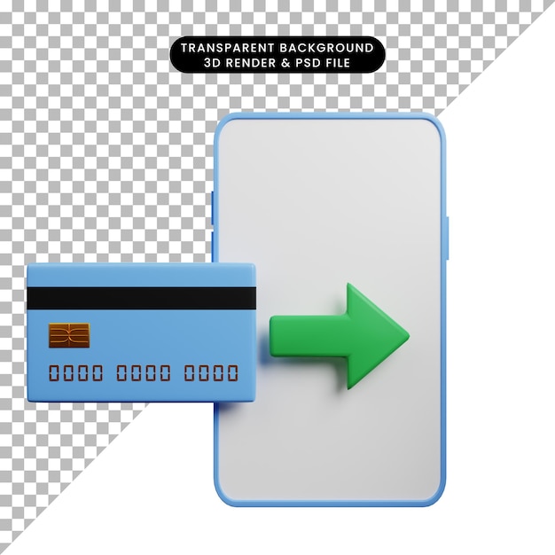 PSD ilustração 3d do smartphone conceito de pagamento com cartão de crédito