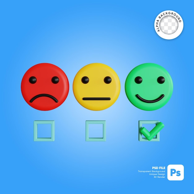 PSD ilustração 3d do smiley feedback