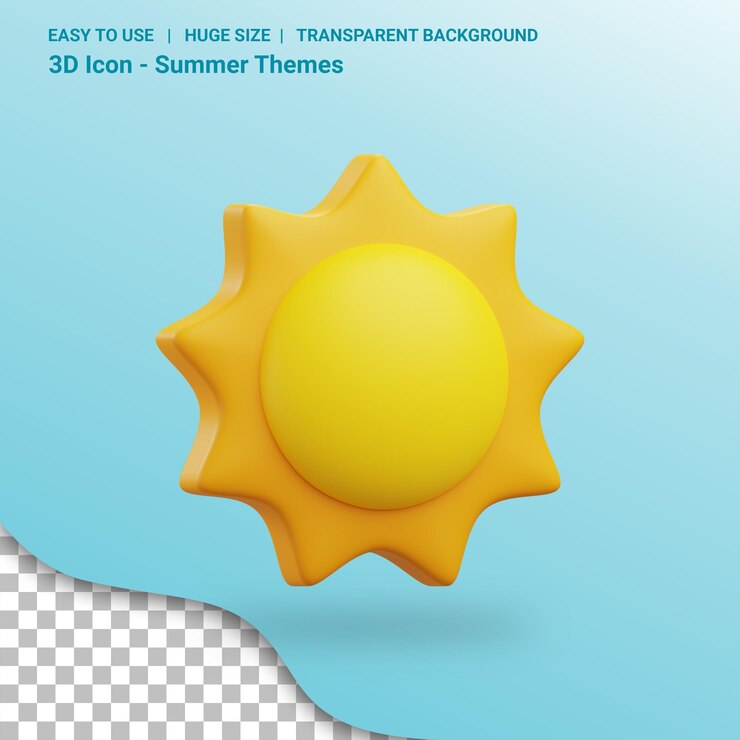 PSD ilustração 3d do sol com fundo transparente