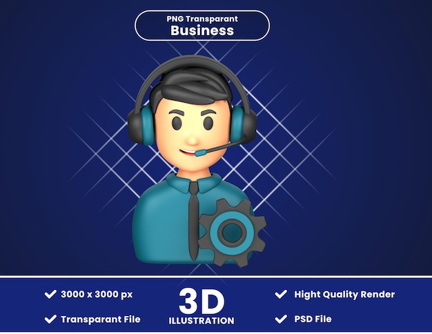 Ilustração 3D do Suporte Técnico