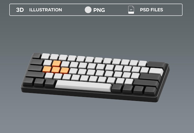 Ilustração 3D do teclado PSD
