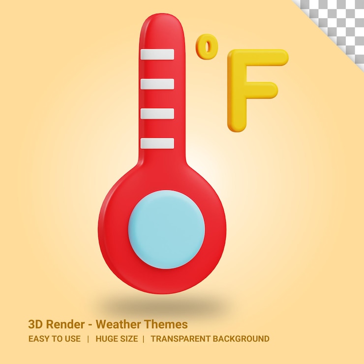 PSD ilustração 3d do termômetro de fahrenheit com fundo transparente