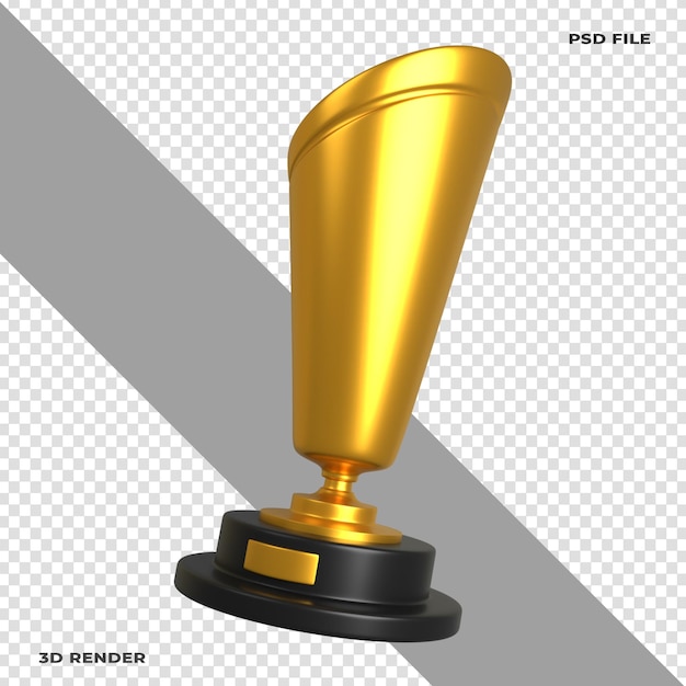 Ilustração 3d do troféu de ouro renderizada em fundo transparente