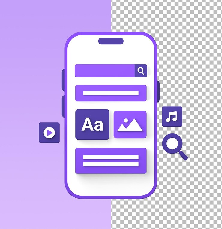 PSD ilustração 3d do uso de smartphone para videoclipe multimídia e criador de conteúdo de mídia social