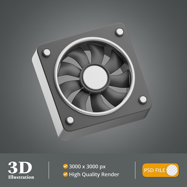 PSD ilustração 3d do ventilador de resfriamento de tecnologia