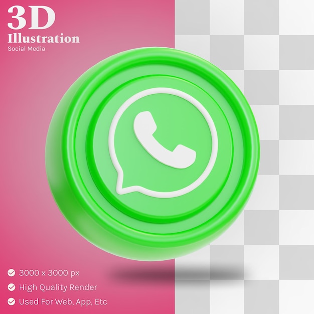 PSD ilustração 3d do whatsapp de mídia social