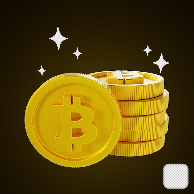 Ilustração 3d dourada brilhante de Bitcoin