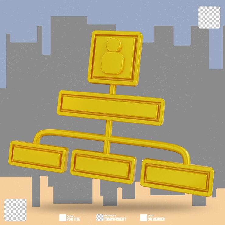 PSD ilustração 3d dourada do gráfico de hierarquia 3