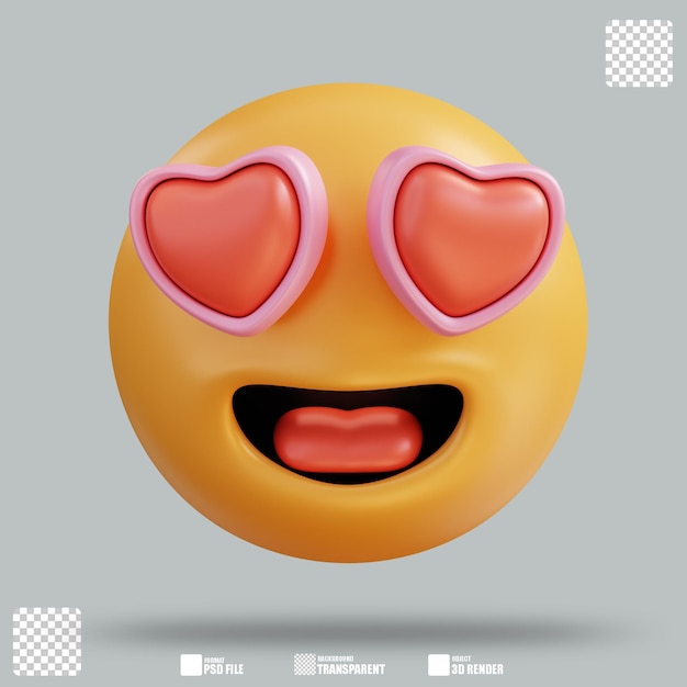 PSD ilustração 3d emoji de olhos de coração