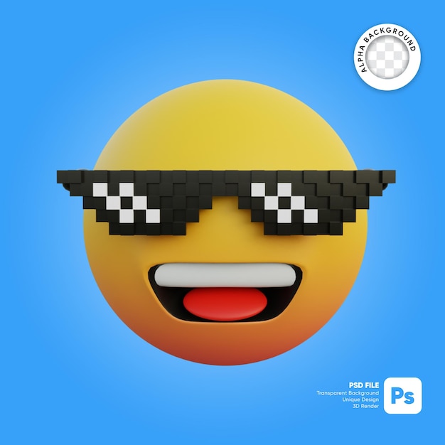 Ilustração 3d emoticon de rosto sorridente usando óculos de chefe