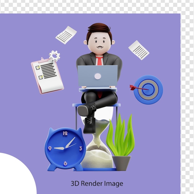 PSD ilustração 3d empresário estruturando o trabalho