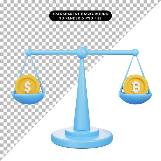 Ilustração 3d escala de ícone bitcoin estilo de renderização 3d