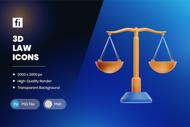 PSD ilustração 3d escalas de aplicação da lei da justiça